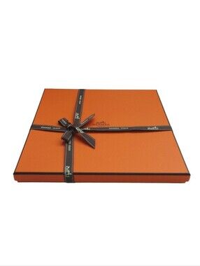 Hermes Authentic Orange Square Scarf Gift Box with Brown Ribbon